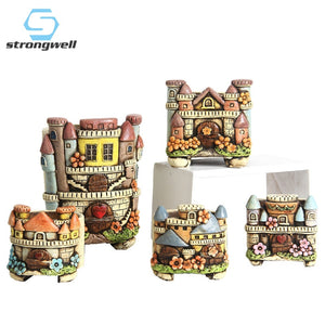 Strongwell European Castle Embossed Flower Pot Garden Plants Hand Made Painted Nordic Flowerpot Home Decoration Accessories Gift