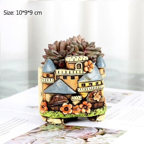 Strongwell European Castle Embossed Flower Pot Garden Plants Hand Made Painted Nordic Flowerpot Home Decoration Accessories Gift