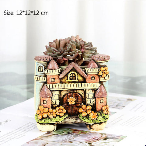 Strongwell European Castle Embossed Flower Pot Garden Plants Hand Made Painted Nordic Flowerpot Home Decoration Accessories Gift
