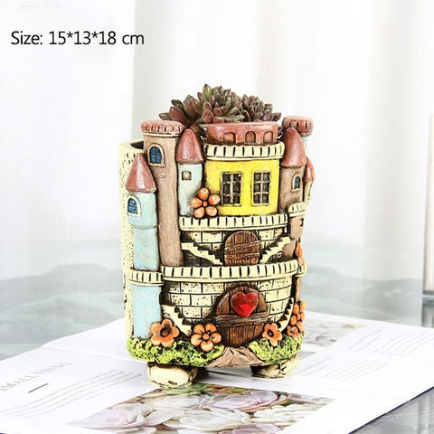 Strongwell European Castle Embossed Flower Pot Garden Plants Hand Made Painted Nordic Flowerpot Home Decoration Accessories Gift