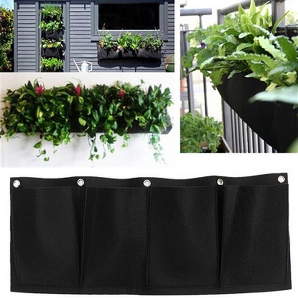 Horizontal 4 Pockets Living Indoor Wall Planter Garden Planter Wall-mounted Polyester Home Gardening Flower Planting Bags