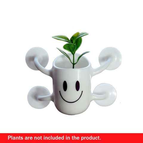 Wall-mounted Plastic Flower Pot Smiley Sucker Flower Pot Doll Model Flower Arrangement Container Home Decoration Accessories
