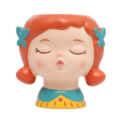Home Decoration Accessories Enamel Flowerpot Cute Cartoon Girl Succulent Plant Flowerpot Desk Handicraft Bonsai Flower Pot