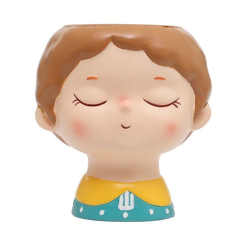 Home Decoration Accessories Enamel Flowerpot Cute Cartoon Girl Succulent Plant Flowerpot Desk Handicraft Bonsai Flower Pot