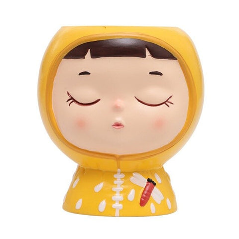 Home Decoration Accessories Enamel Flowerpot Cute Cartoon Girl Succulent Plant Flowerpot Desk Handicraft Bonsai Flower Pot