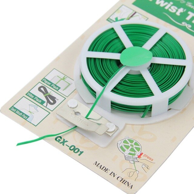 Gardening Accessories Tools Garden Twist Tie Wire Cable Reel With Cutter Green Twist Tie Reel PVC Coated Plant Support Flexible