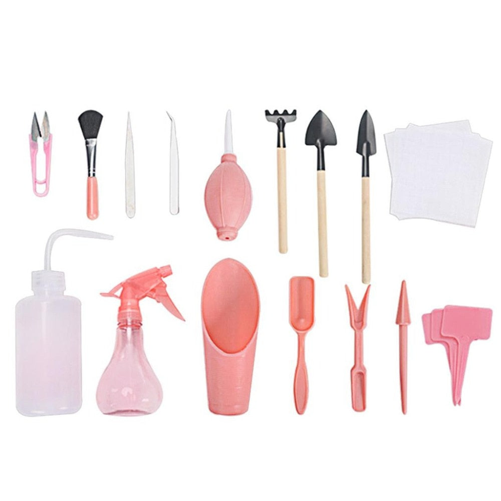 16 PCS Gardening Tools Set Bonsai Miniature Shovel Rake Hand Tools Transplanting Succulent Planting Kit Garden Accessories @Q