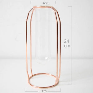 1Set Nordic Style Glass Iron Art Vase Rose Gold Geometric Shape Flowerpot Home Table Ornaments Wedding Decoration Accessories