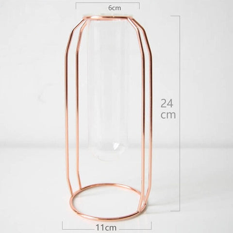 1Set Nordic Style Glass Iron Art Vase Rose Gold Geometric Shape Flowerpot Home Table Ornaments Wedding Decoration Accessories