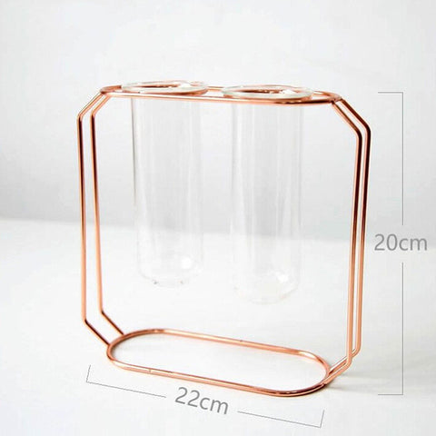 1Set Nordic Style Glass Iron Art Vase Rose Gold Geometric Shape Flowerpot Home Table Ornaments Wedding Decoration Accessories