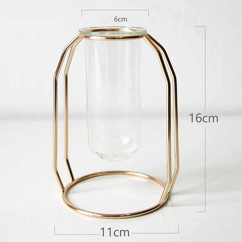 1Set Nordic Style Glass Iron Art Vase Rose Gold Geometric Shape Flowerpot Home Table Ornaments Wedding Decoration Accessories