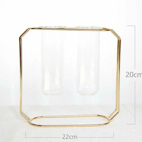 1Set Nordic Style Glass Iron Art Vase Rose Gold Geometric Shape Flowerpot Home Table Ornaments Wedding Decoration Accessories